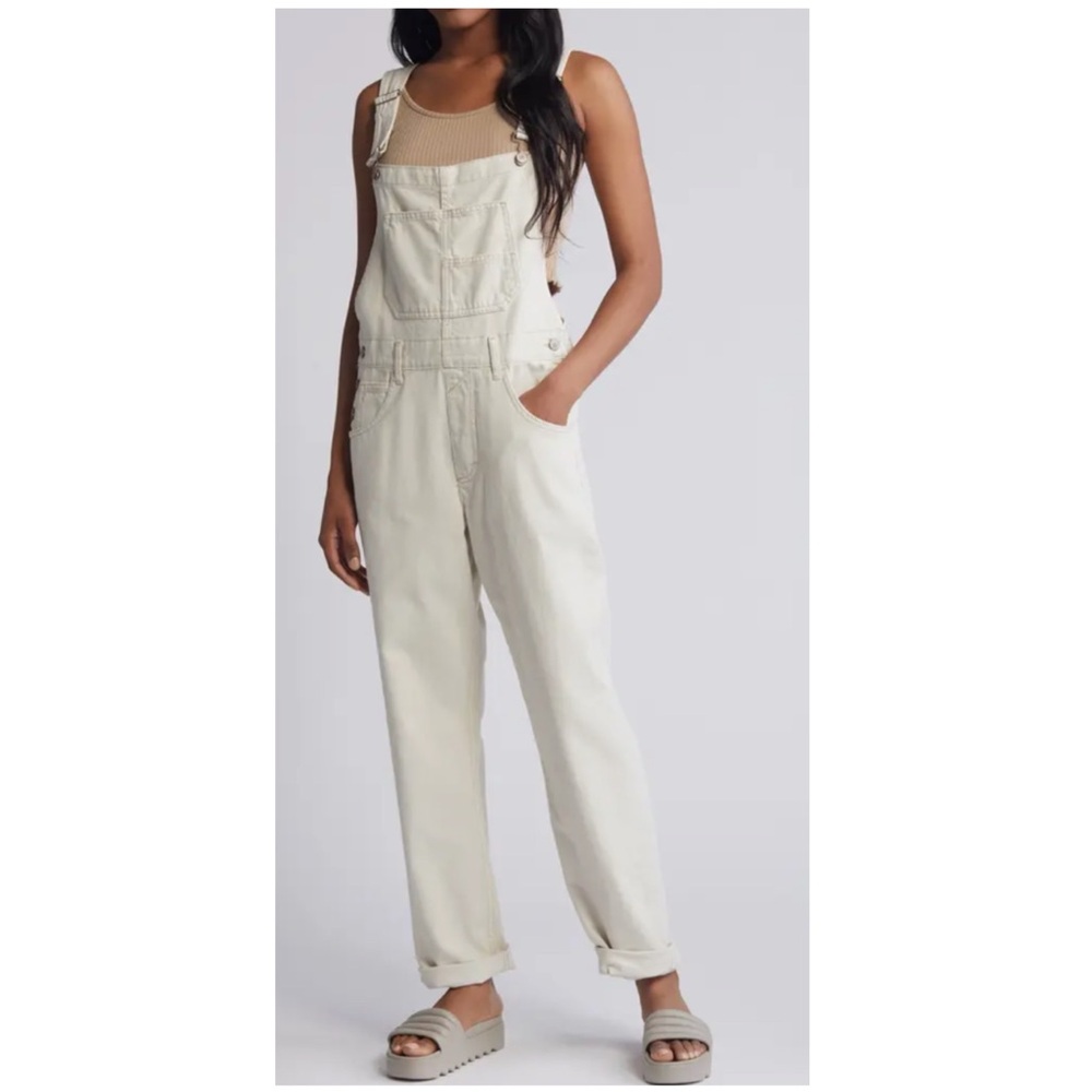 Free People Cream Overalls Jeans
